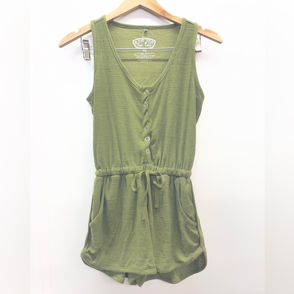 Ron Jon Olive Sleeveless Button-Front Romper